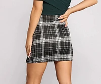 Chic Plaid Knit Mini Skirt