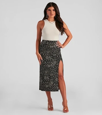 Leopard Instinct Slit Midi Skirt