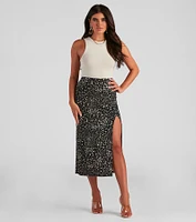 Leopard Instinct Slit Midi Skirt