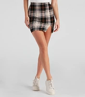 Seasonal Plaid Crepe Mini Skirt