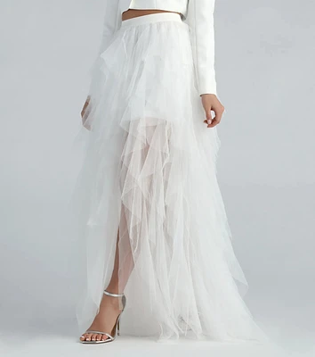 Korrie Formal High-Rise Tulle Slit Maxi Skirt