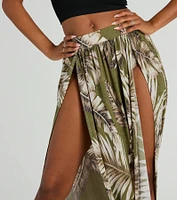 Tropical Breeze Printed Dual-Slit Maxi Skirt