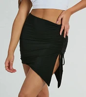 Hold It Down Ruched Asymmetrical Mini Skirt