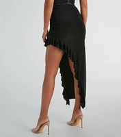 Cha Side Ruffle Midi Skirt