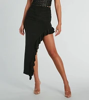 Cha Side Ruffle Midi Skirt