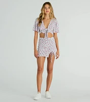 Sweet Flirt High Waist Ditsy Floral Ruched Mini Skirt
