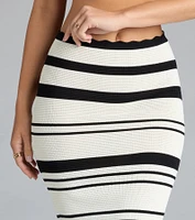Flirty Fun High Rise Striped Knit Midi Skirt