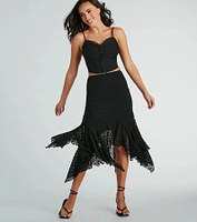 Romance Me High-Rise Hanky Lace Midi Skirt