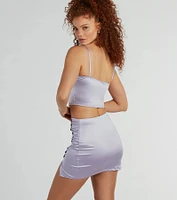 Flirty Arrival Floral Trim Knit Mini Skirt