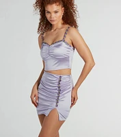 Flirty Arrival Floral Trim Knit Mini Skirt