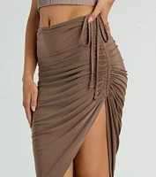 Social Girlie High Rise Slit Midi Skirt