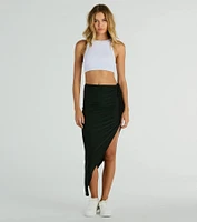 Social Girlie High Rise Slit Midi Skirt