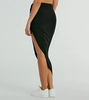 Social Girlie High Rise Slit Midi Skirt