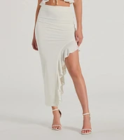 Flirty Moves Ruffled Slit Knit Midi Skirt
