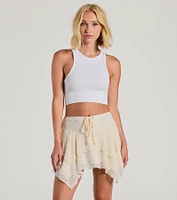 Cutie Lace Lattice Hanky Hem Mini Skirt