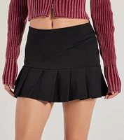 Playful Twist Ponte Knit Drop Waist Pleated Mini Skirt