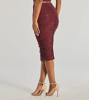 Bright Vibes Ruched Rhinestone Midi Skirt