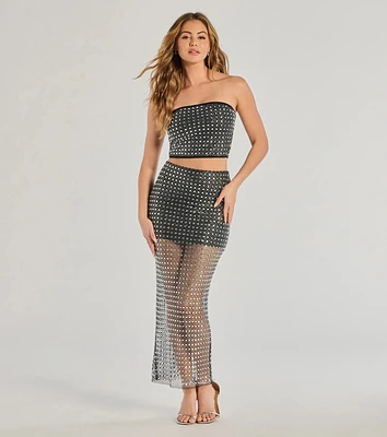 All That Shines Rhinestone Fishnet Maxi Skirt