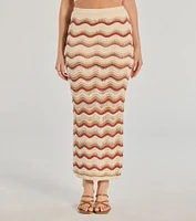 Retro Chic Wavy Striped Crochet Midi Skirt