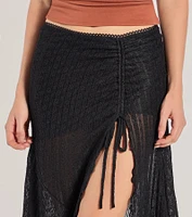 Boho Style Sheer Lace Asymmetric Midi Skirt