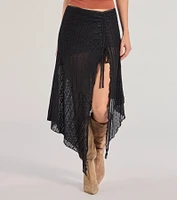 Boho Style Sheer Lace Asymmetric Midi Skirt