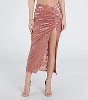 Forever Love Floral Velvet Burnout Midi Skirt