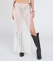 Sheer Romantic High-Rise Slit Lace Maxi Skirt