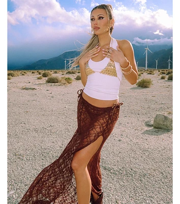 Sheer Romantic High-Rise Slit Lace Maxi Skirt