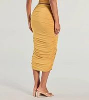 Coastal Escape High Rise Ruched Midi Skirt