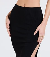 Elevated Era Ribbed Knit High Slit Midi Skirt