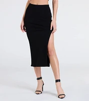 Elevated Era Ribbed Knit High Slit Midi Skirt