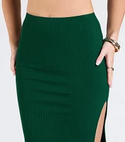 Elevated Era Ribbed Knit High Slit Midi Skirt