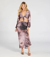 Heavenly Match Floral Slit Midi Skirt