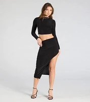 Bold Staple Ruched Asymmetrical Midi Skirt