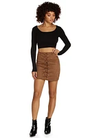 Laced Faux Suede Mini Skirt