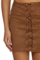 Laced Faux Suede Mini Skirt