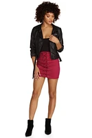 Laced Faux Suede Mini Skirt