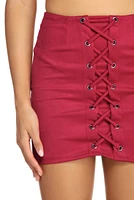 Laced Faux Suede Mini Skirt
