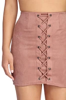 Laced Faux Suede Mini Skirt