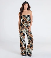 Tropical Breeze Strapless Wide-Leg Jumpsuit
