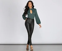 High Rise Coated Faux Leather Skinny Pants