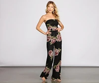 Budding Romance Strapless Floral Jumpsuit