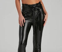High Waist Faux Leather Paperbag Pants