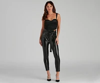 High Waist Faux Leather Paperbag Pants