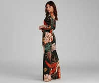 Island Getaway Plunge Neck Tropical Jumpsuit