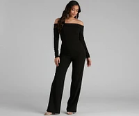 First Class Crepe Off-The-Shoulder Jumpsuit