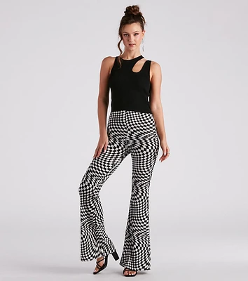 On Another Level Checkered Print Flare Pants