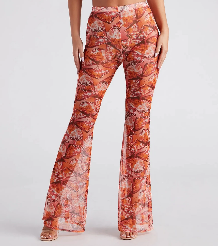 Dreamy Muse Butterfly Print Flare Pants