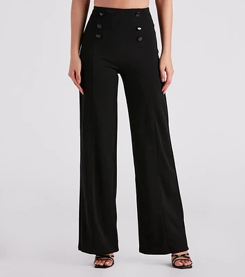 Sleek Crepe Button Wide-Leg Pants