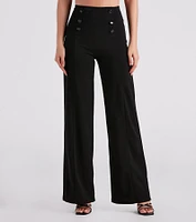 Sleek Crepe Button Wide-Leg Pants